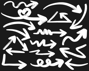 hand drawn arrows vector with doodle style isolated on black background for business element or decorative design.