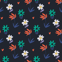 Seamless pattern with cartoon flowers