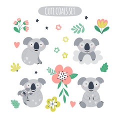 Collection with koalas in cartoon style