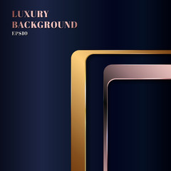 Abstract elegant golden and pink gold shiny square round on dark blue background luxury style.