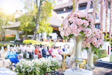 Pink flowers decorated in weddings, landscaping for ceremonies