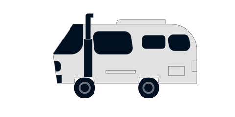 Camping trailer isolated on a white background. Rv home truck flat vector illustration. Modern mobile home for rural and natural recreation. Recreational vehicles for family tourism and leisure.