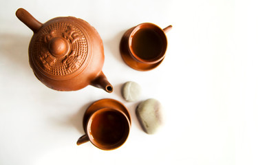 Traditional Asian tea ceremony arrangement. Top veiw.
