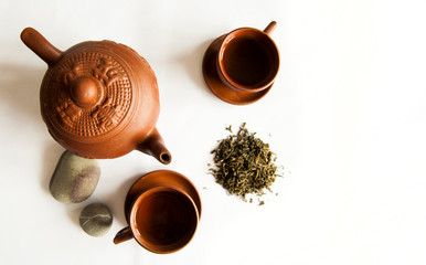 Traditional Asian tea ceremony arrangement. Top veiw.
