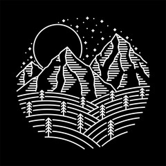 Camp Hike Nature Wild Line Graphic Illustration Vector Art T-shirt Design