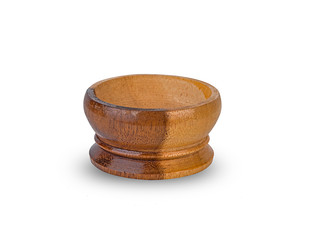 close up wooden bowl isolated on white background