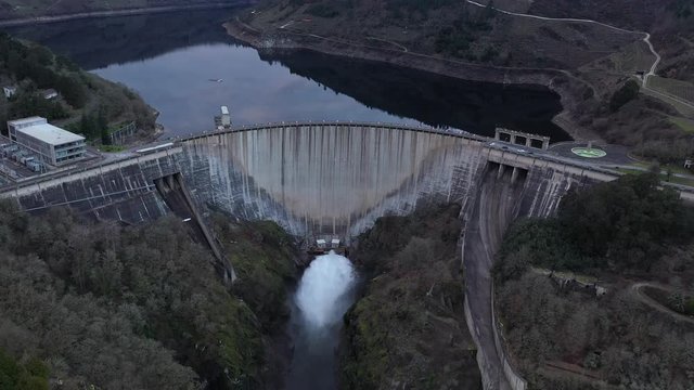 Aerial Hydraulic Power Plant Reservoir Encoro de Belesar in Spain