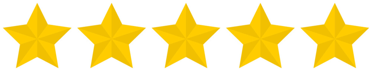 Flat golden 5 star rating icon isolated on a white background. EPS10 vector file