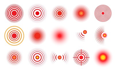 Red painful target marks set. Circles of pain showing ache localization
