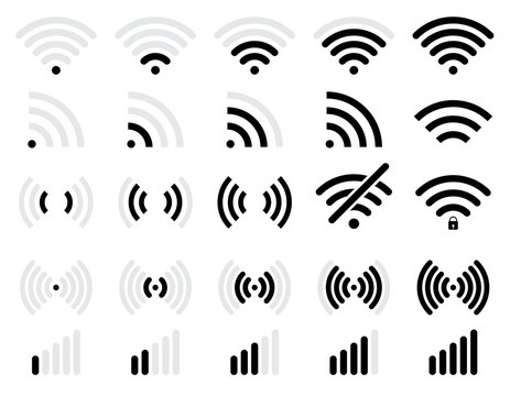 Wi-fi icon set for interface design. Wireless wifi hotspot signal sign collection