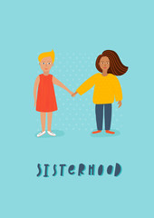 Sisterhood holding hands character illustration