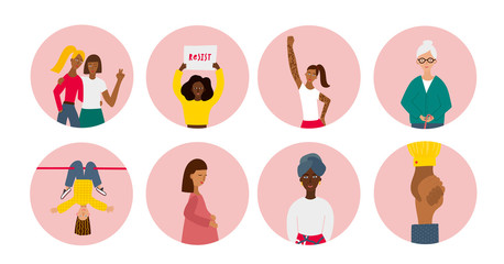 Girl Woman circle sticker character illustration