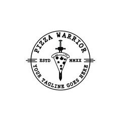 pizza warrior logo badge abstract logo design
