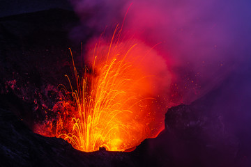 Lava erupting from Mount Yasur volcano on Tanna Island in Vanuatu - obrazy, fototapety, plakaty