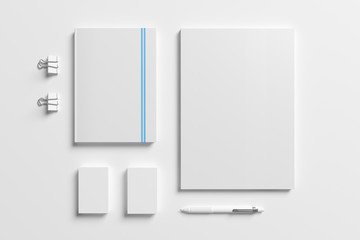 Blank identity stationery set isolated on white. Mockup concept for graphic designers presentations and portfolios. 3d render.