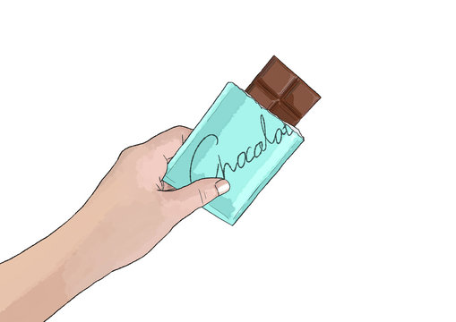 hand holding chocolate bar in blue wrapper clip art preview