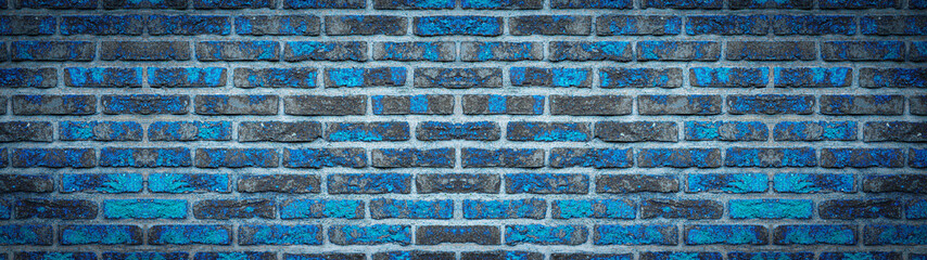 Blue gray turquoise abstract painted rustic brick wall texture background banner panorama