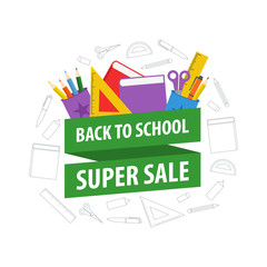 Back To School Sale Vector Design with School Supplies Icon