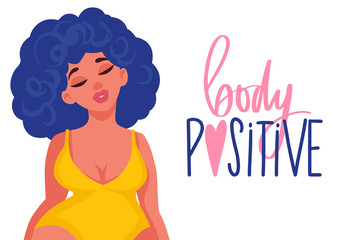 Plus size Woman dressed in swimsuits. Body positive.