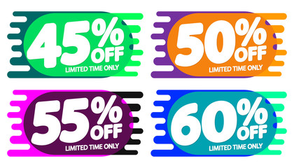 Set Sale tags, discount banners design template, app icons, vector illustration