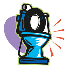 Toilet bowl with toilet paper roll. Simple flat cartoon vector illustration.