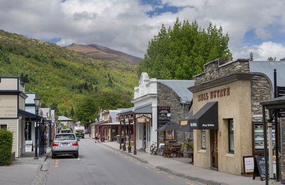 Historic city of Arrowtown. Western style. Goldmine city.  Queenstown New Zealand Mainstreet. Saloon. 