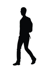 Walking man with backpack silhouette vector