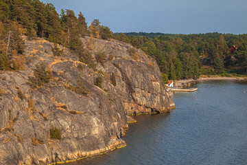 Beautiful view of the sea coast in Sweden. Beautiful places. Stylized photos with added noise