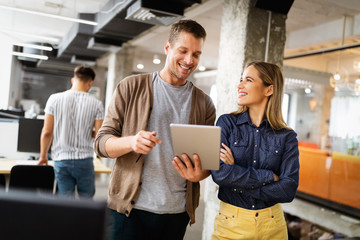 Business people brainstorming and chatting at workplace office