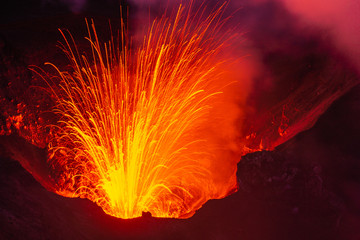 Lava erupting from Mount Yasur volcano on Tanna Island in Vanuatu