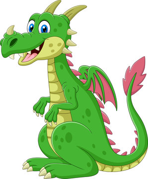 Cartoon happy green dragon sitting
