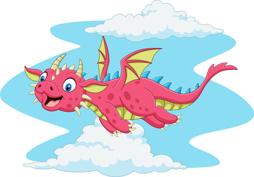 Cartoon happy red dragon flying