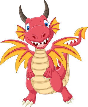Cartoon happy red dragon standing