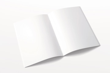 Opened magazine or Brochure isolated on white. 3d render of blank pages.