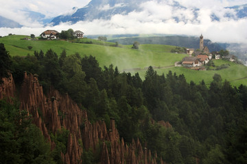 Earthmoving pyramids in Renon, Italy
