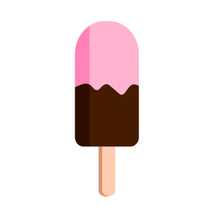 Pink ice cream on a stick isolated on a white background. Popsicle flat design. For stickers, menus and print