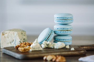 Piece of dor blue and bitter macaron