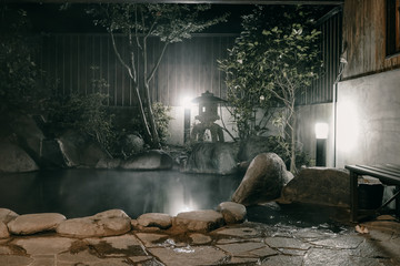 Onsen hot spring water in Yufuin, Japanese onsen in Oita, Japan