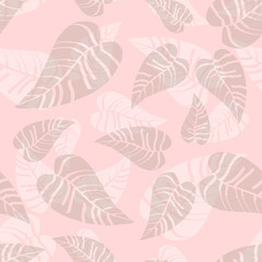 Fototapeta na wymiar Pink color tropical leaves seamless pattern. Wrapping paper, fabric print texture.
