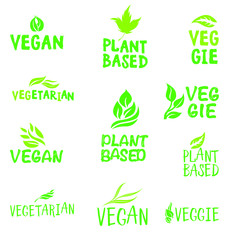 Vector set of Vegan, vegetarian logotypes with leafs