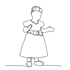 isolated, continuous line drawing of a baby in a dress
