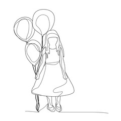 vector, isolated, one-line drawing of a girl with balls