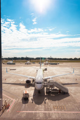 Airplane, view from airport terminal.
