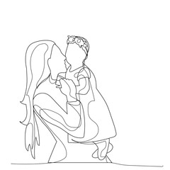 continuous line drawing mother and child