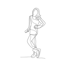  isolated, girl continuous line drawing