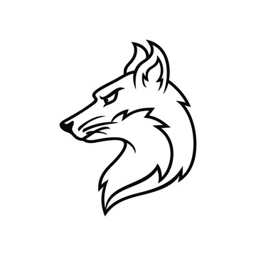 Angry fox animal head icon tattoo logo vector line avatar illustration
