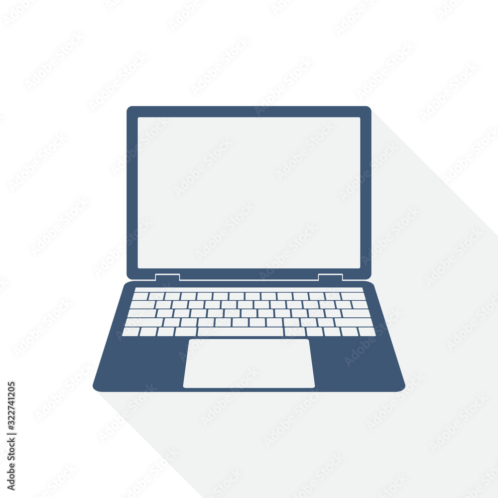 Poster open laptop vector icon, notebook flat design illustration, mobile computer concept symbol