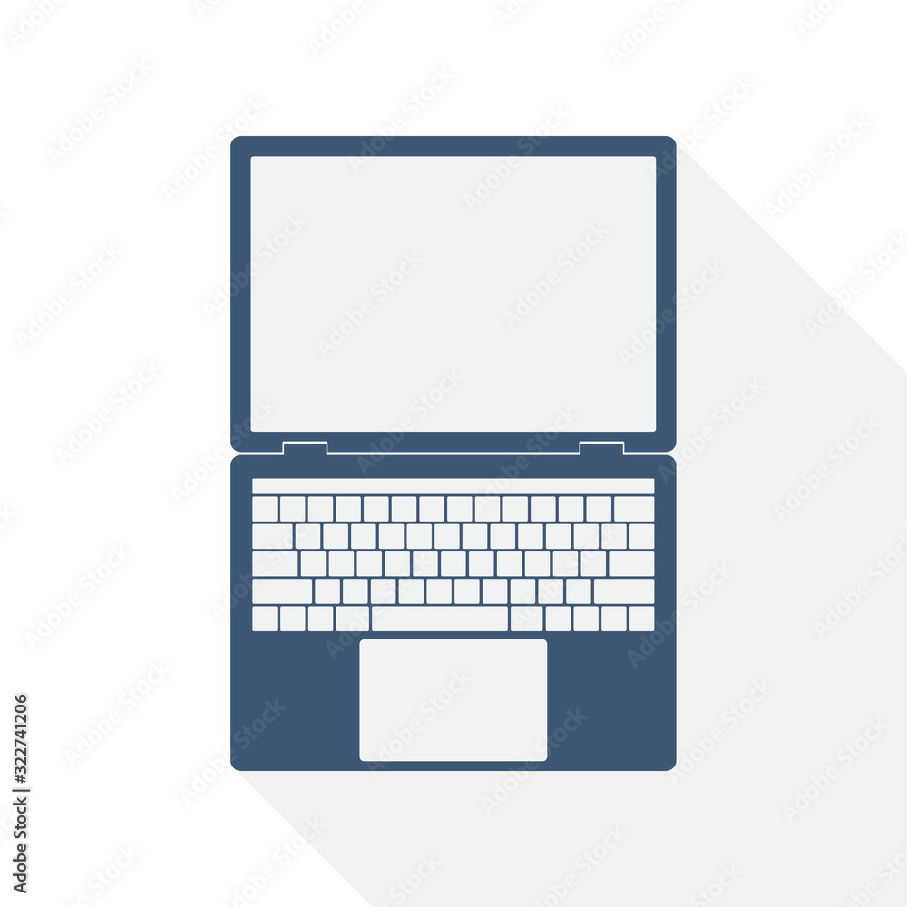 Poster open notebook vector icon, laptop flat design illustration, mobile computer concept symbol