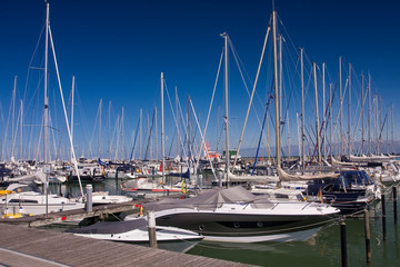 Sailing boats and sailing yachts at marina Gr&ouml;mitz, Baltic Sea , Schleswig-Holstein, Baltic Sea, Germany