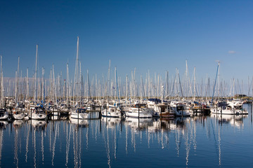 Sailing boats and sailing yachts at marina Gr&ouml;mitz, Baltic Sea , Schleswig-Holstein, Baltic Sea, Germany